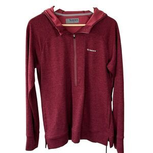Simms Pullover Half Zip Jacket Size Large Men's Insect Shield Fishing Hood Red